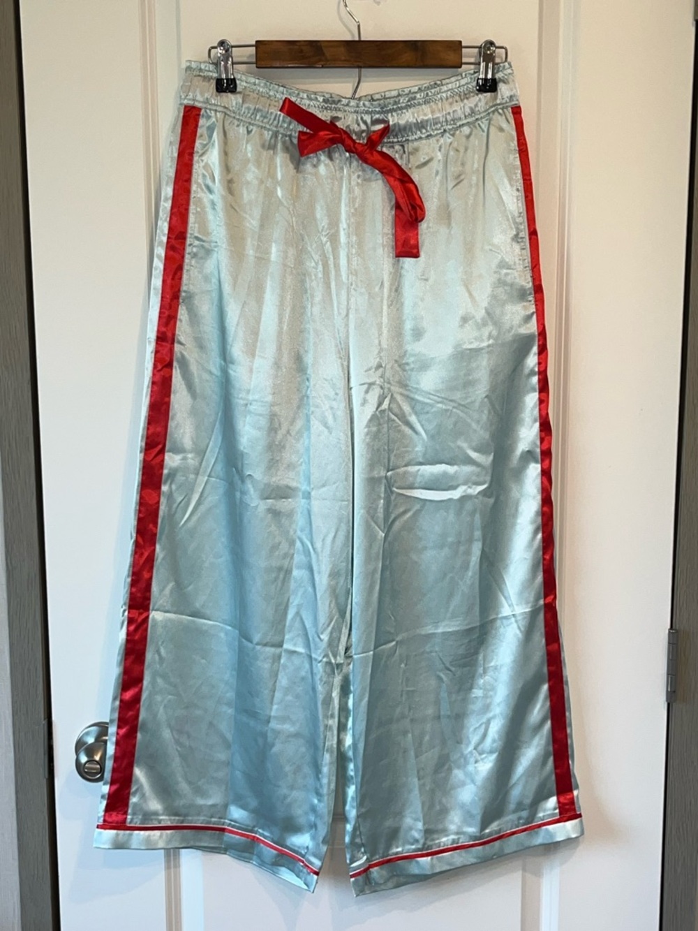 MERSEA Satin Boho Palazzo Soft Turquoise Blue Pants Size Medium Women’s